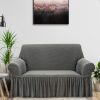 2-Seater Grey Sofa Cover with Ruffled Skirt Couch Protector High Stretch Lounge Slipcover Home Decor