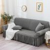 4-Seater Grey Sofa Cover with Ruffled Skirt Couch Protector High Stretch Lounge Slipcover Home Decor