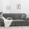 4-Seater Grey Sofa Cover with Ruffled Skirt Couch Protector High Stretch Lounge Slipcover Home Decor
