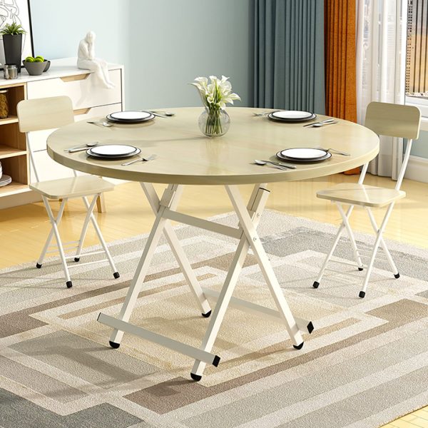 Maple Grain Dining Table Portable Round Surface Space Saving Folding Desk Home Decor