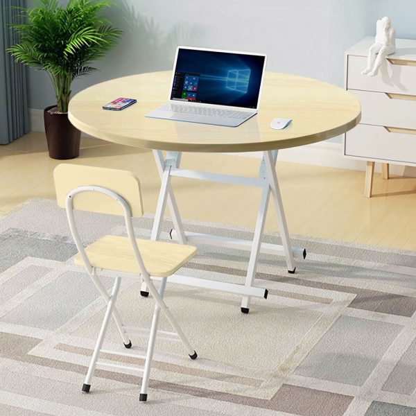 2X Maple Grain Dining Table Portable Round Surface Space Saving Folding Desk Home Decor