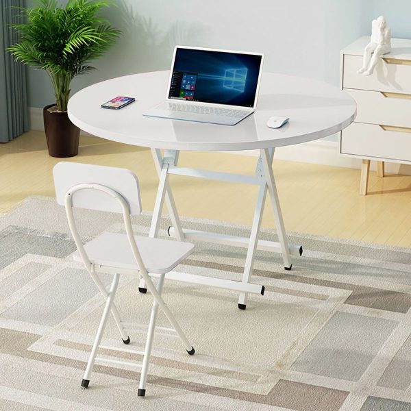 2X White Dining Table Portable Round Surface Space Saving Folding Desk Home Decor