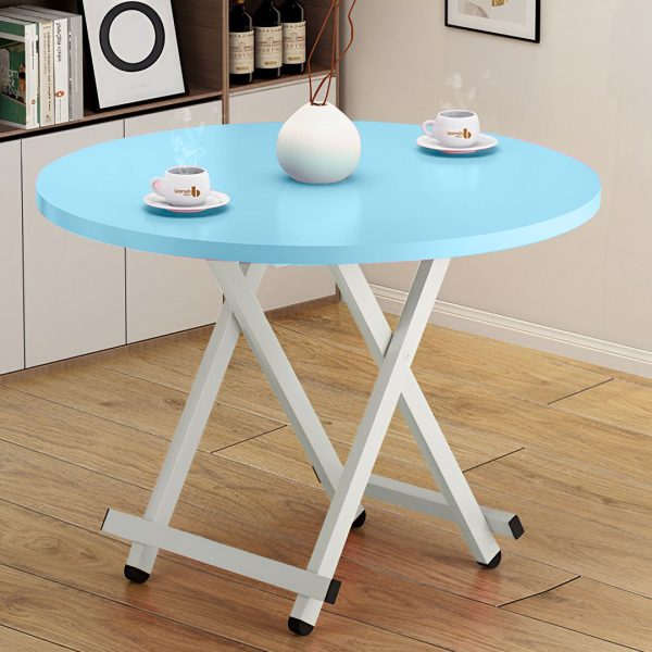 Blue Dining Table Portable Round Surface Space Saving Folding Desk Home Decor