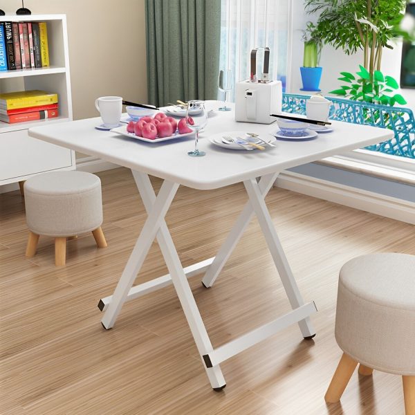 2X White Dining Table Portable Square Surface Space Saving Folding Desk with Lacquered Legs  Home Decor