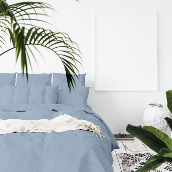 Balmain 1000 Thread Count Hotel Grade Bamboo Cotton Quilt Cover Pillowcases Set – Queen – Blue Fog
