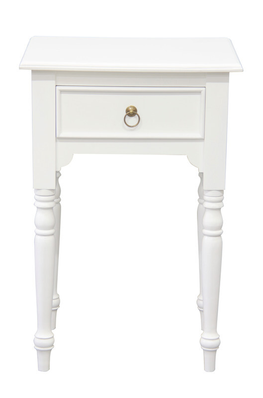 Milly Turn Leg 1 Drawer Side Table (White)