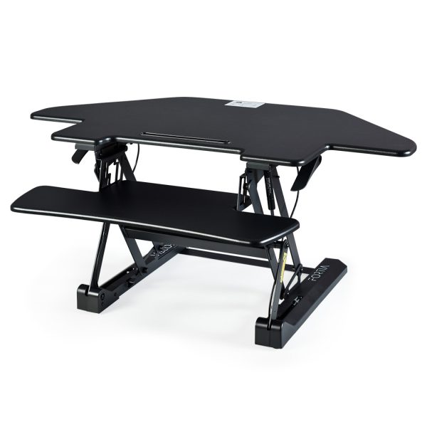 Corner Desk Riser 110cm Wide Adjustable Sit to Stand for Dual Monitor, Keyboard, Laptop, Black