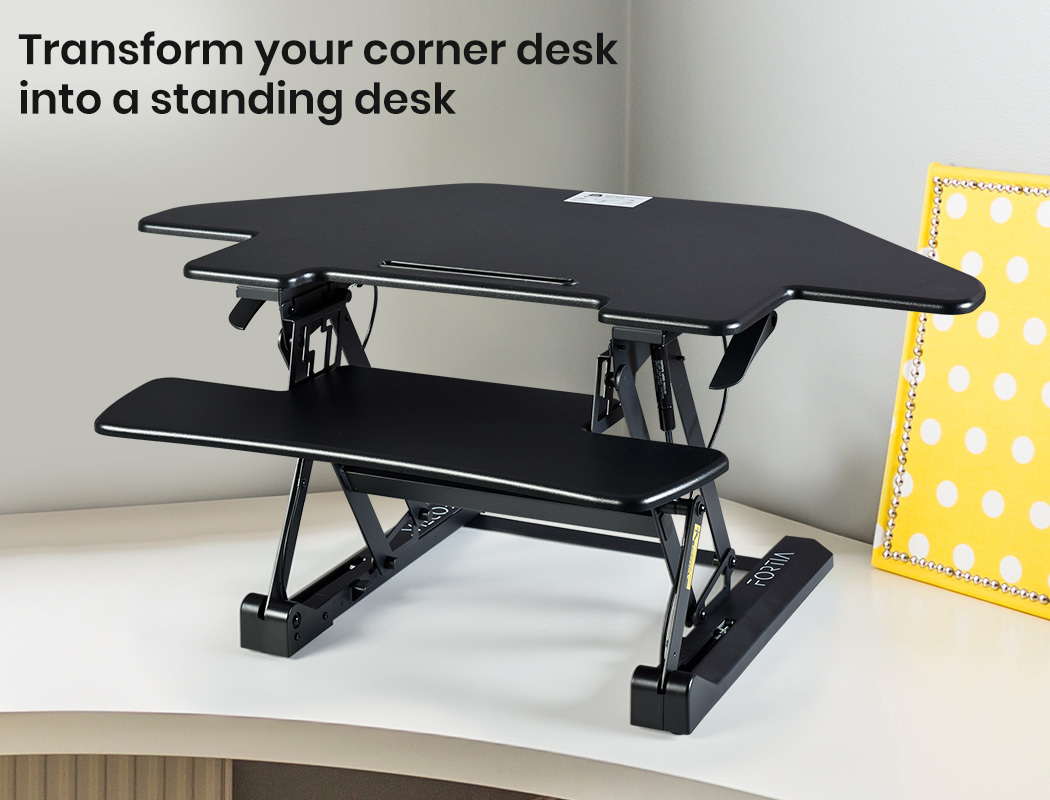 Corner Desk Riser 110cm Wide Adjustable Sit to Stand for Dual Monitor, Keyboard, Laptop, Black