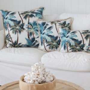 Cushion Cover-Coastal Fringe Natural-Palm Trees White-60cm x 60cm