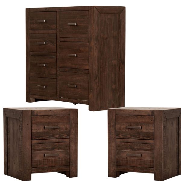 Cattai Set of 2 Bedside Table Tallboy Bedroom Furniture Package Set Grey Stone