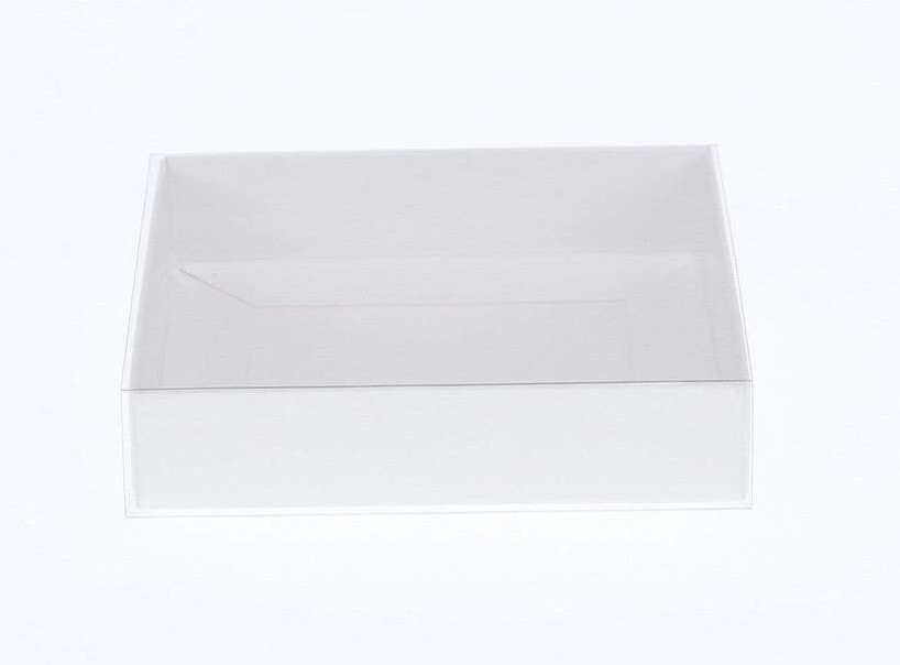 10 Pack of White Card Box – Clear Slide On Lid – 25 x 25 x 6cm – Large Beauty Product Gift Giving Hamper Tray Merch Fashion Cake Sweets Xmas