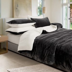 2 in 1 Teddy Sherpa  Quilt Cover Set and Blanket single size charcoal