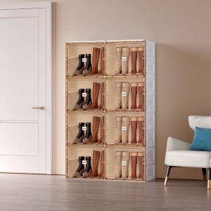 Kylin Cubes Storage Folding Shoe Cabinet With 2 Column & 8 Grids & 8 Brown Door