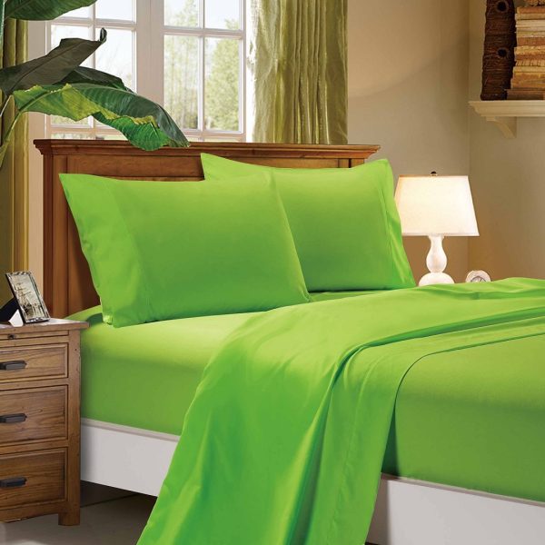 1000TC Ultra Soft Double Size Bed Green Flat & Fitted Sheet Set