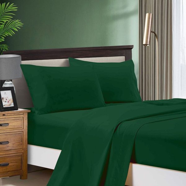1000TC Ultra Soft Double Size Bed Dark Green Flat & Fitted Sheet Set