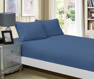 1000TC Ultra Soft Fitted Sheet & 2 Pillowcases Set – King Size Bed – Greyish Blue