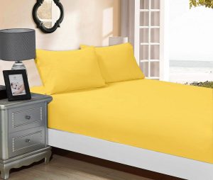1000TC Ultra Soft Fitted Sheet & 2 Pillowcases Set – King Size Bed – Yellow