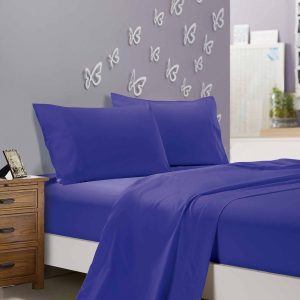 1000TC Ultra Soft King Size Bed Royal Blue Flat & Fitted Sheet Set