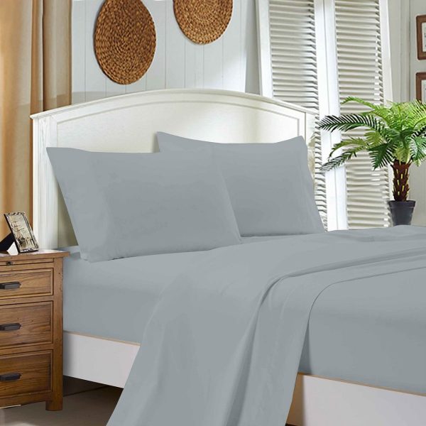 1000TC King Size Bed Soft Flat & Fitted Sheet Set Silver