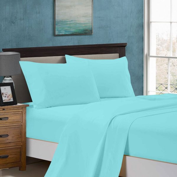 1000TC King Size Bed Soft Flat & Fitted Sheet Set Aqua