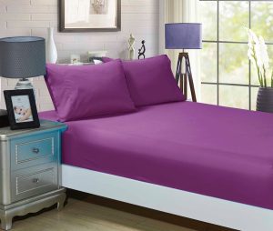 1000TC Ultra Soft Fitted Sheet & 2 Pillowcases Set – Queen Size Bed – Purple