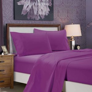 1000TC Ultra Soft Queen Size Bed Purple Flat & Fitted Sheet Set