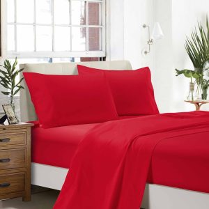 1000TC Ultra Soft Queen Size Bed Red Flat & Fitted Sheet Set