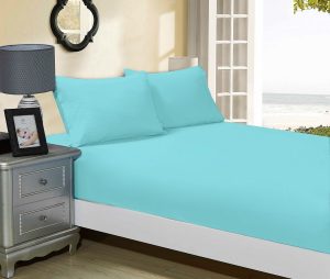 1000TC Ultra Soft Fitted Sheet & 2 Pillowcases Set – Super King Size Bed – Aqua