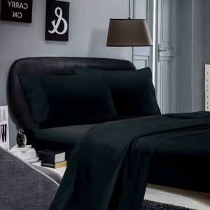 1000TC Ultra Soft Super King Size Bed Black Flat & Fitted Sheet Set