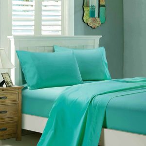 1000TC Ultra Soft Super King Size Bed Teal Flat & Fitted Sheet Set