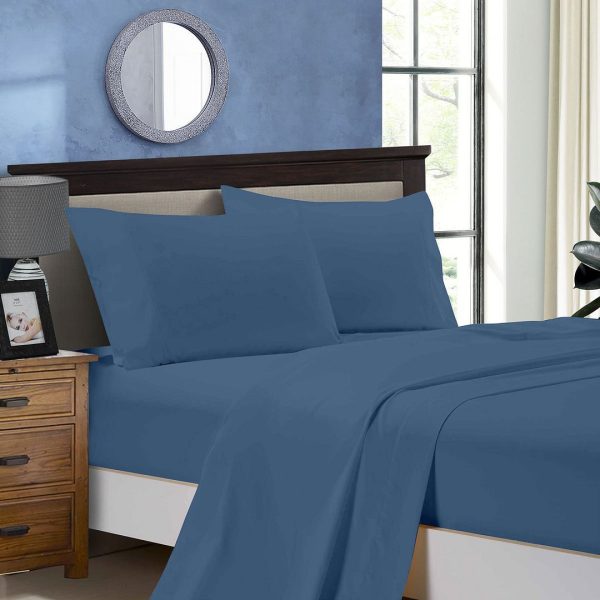 1000TC Single Size Bed Soft Flat & Fitted Sheet Set Greyish Blue