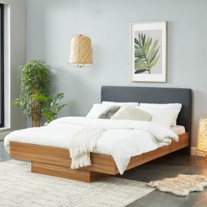 Kilgra Walnut Oak Wood Floating Bed Frame King