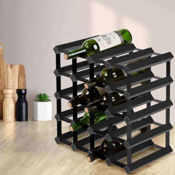 20 Bottle Timber Wine Rack Wooden Storage Wall Racks Holders Cellar Black