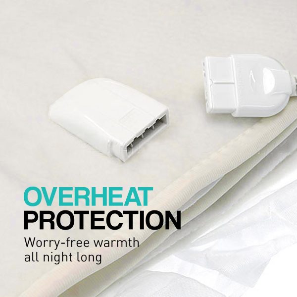 Heated Electric Blanket Double Size Fitted Fleece Underlay Winter Throw – White