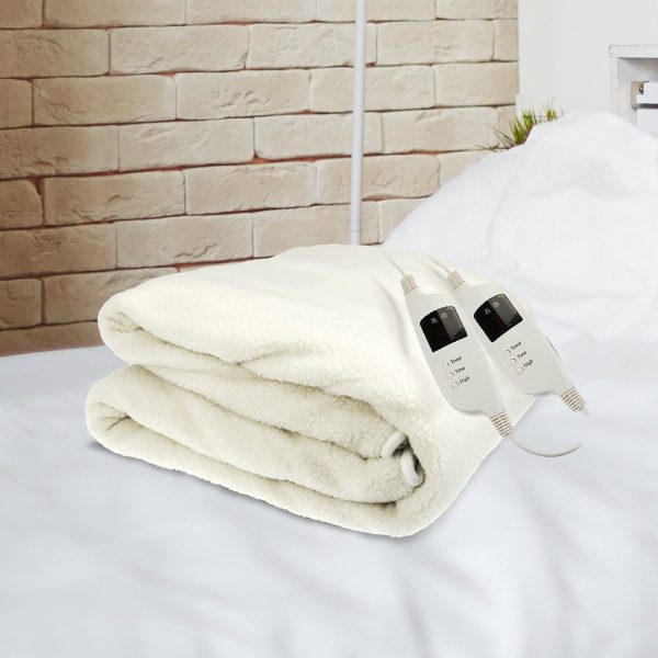 Heated Electric Blanket Double Size Fitted Fleece Underlay Winter Throw – White