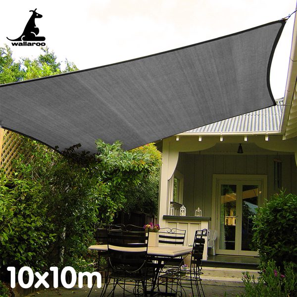 Wallaroo Outdoor Sun Shade Sail Canopy Grey Square 10 x 10M