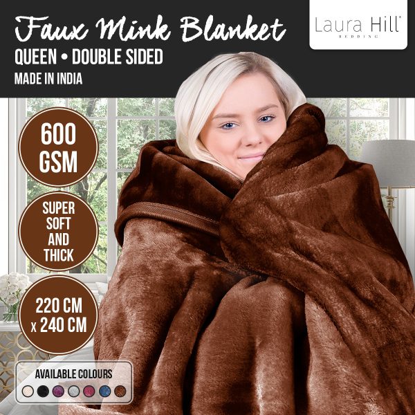 Laura Hill 600GSM Large Double-Sided Faux Mink Blanket – Chocolate