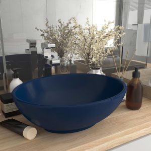 Luxury Basin Oval-shaped Matt Dark Blue 40×33 cm Ceramic