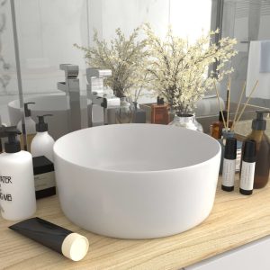Luxury Wash Basin Round Matt White 40×15 cm Ceramic