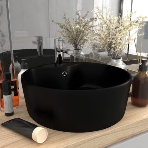 Luxury Wash Basin with Overflow Matt Black 36×13 cm Ceramic