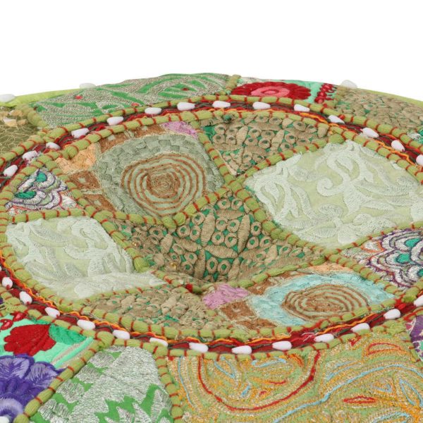 Patchwork Pouffe Round Cotton Handmade 40×20 cm Green