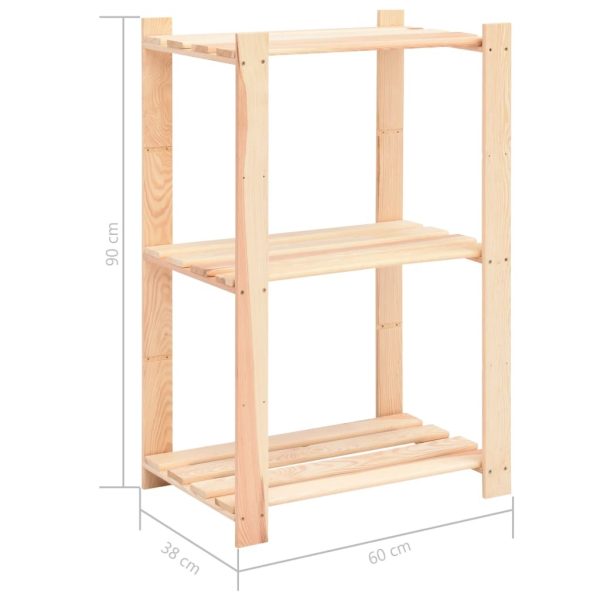 3-Tier Storage Rack 60x38x90 cm Solid Wood Pine 150 kg