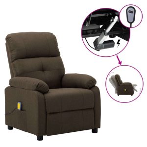 Electric Massage Recliner Chair Brown Fabric