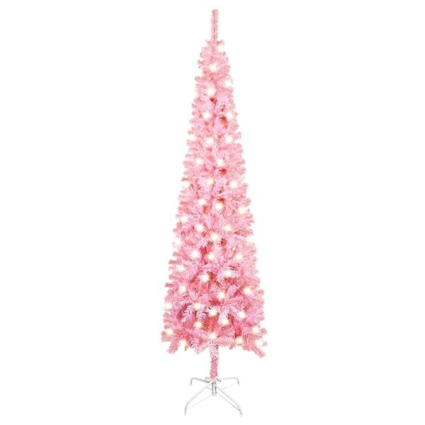 Slim Christmas Tree with LEDs Pink 120 cm