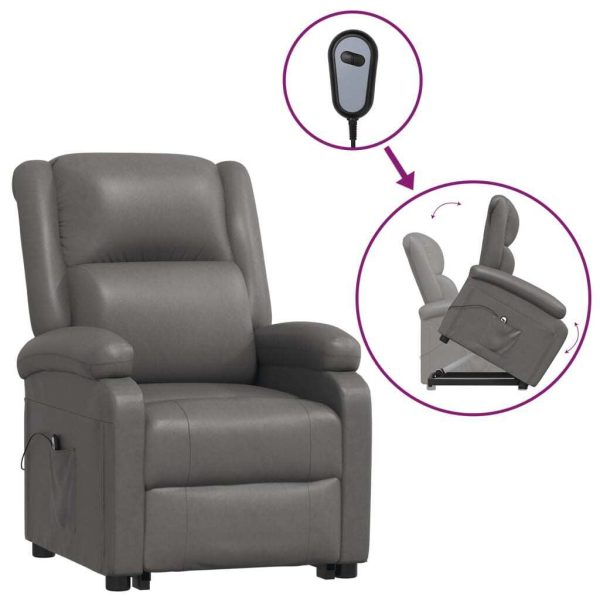 Stand up Reclining Chair Grey Real Leather