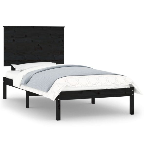 Adrian Bed Frame Black Solid Wood 92×187 cm Single Bed Size