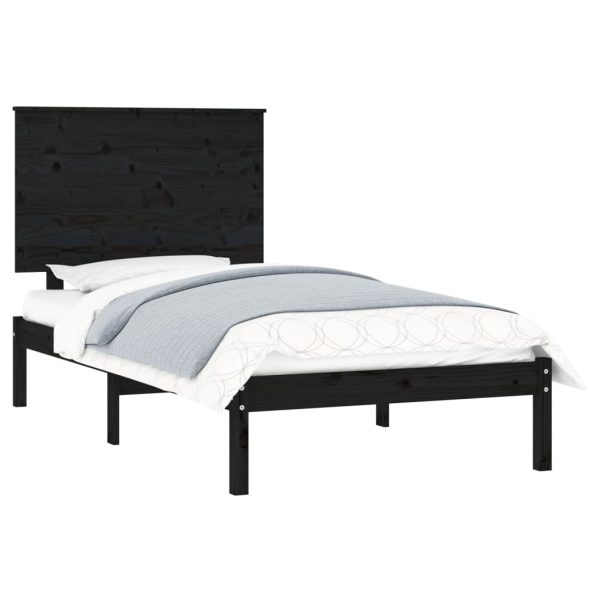 Adrian Bed Frame Black Solid Wood 92×187 cm Single Bed Size