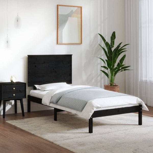 Adrian Bed Frame Black Solid Wood 92×187 cm Single Bed Size