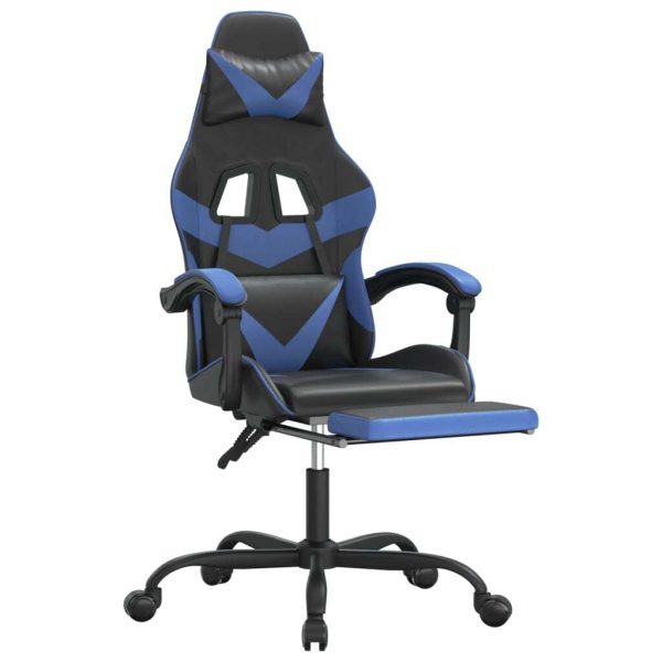 Gaming Chair with Footrest Black and Blue Faux Leather