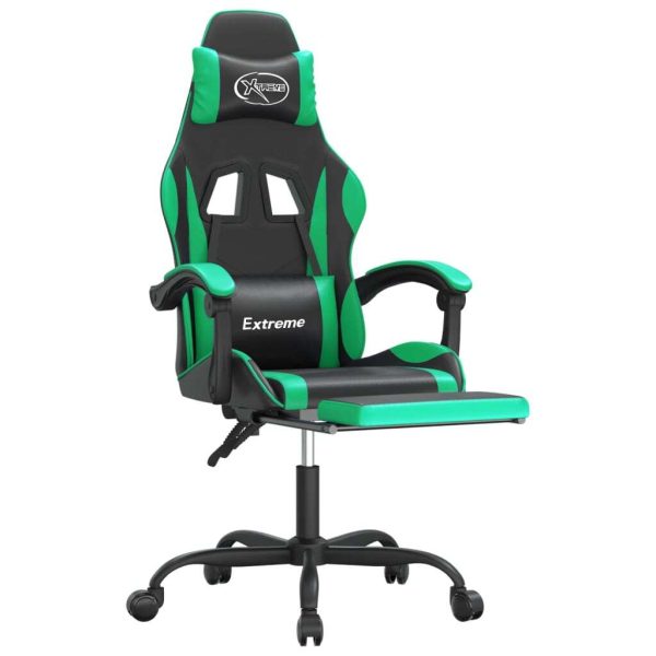 Gaming Chair with Footrest Black and Green Faux Leather